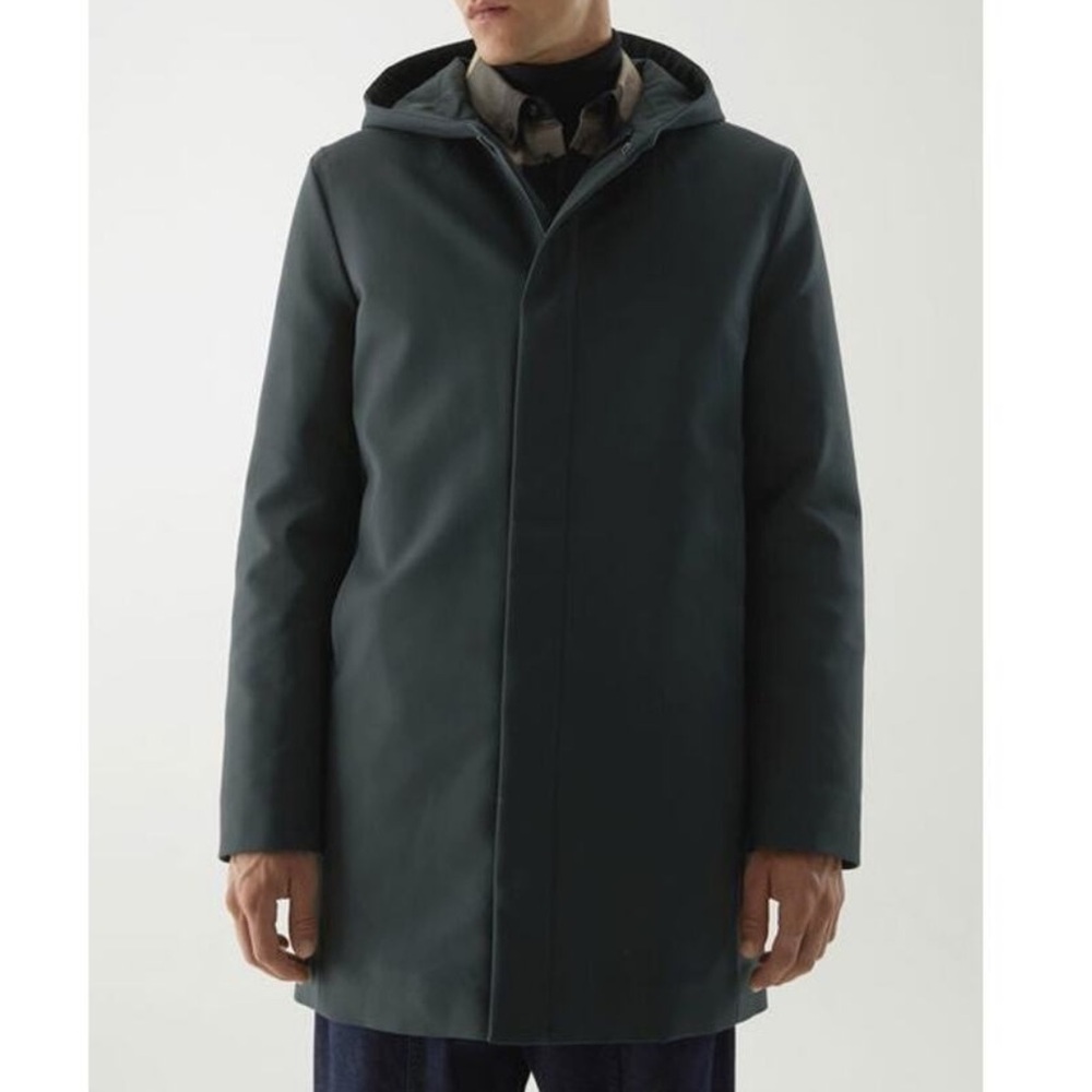 COS Padded Parka Jacket Olive Green Hood Longline Cotton Blend Contemporary-36R